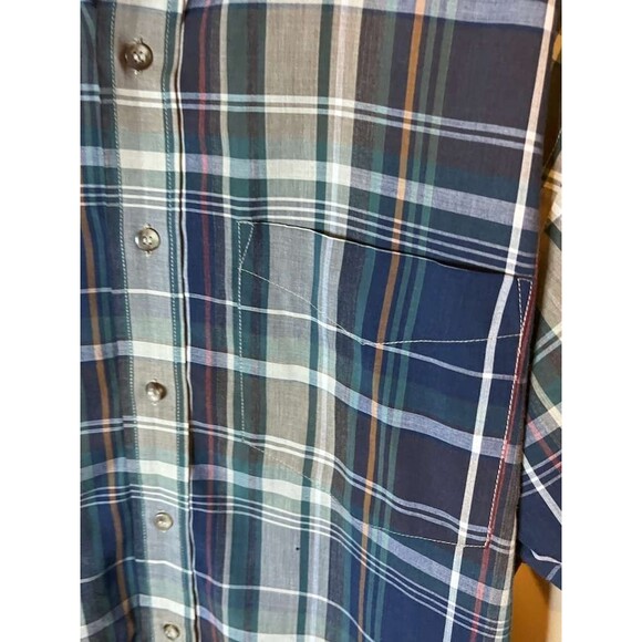 Van Heusen Mens Large Tall Blue Plaid Short Sleeve Button Up Shirt - Picture 3 of 4